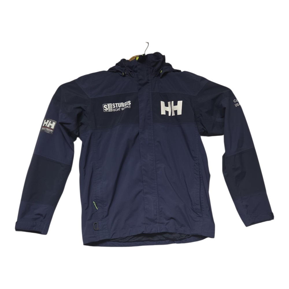 Helly Hansen Helly Tech Rain Jacket Navy Blue Sturgis Boat Works Youth 14 164